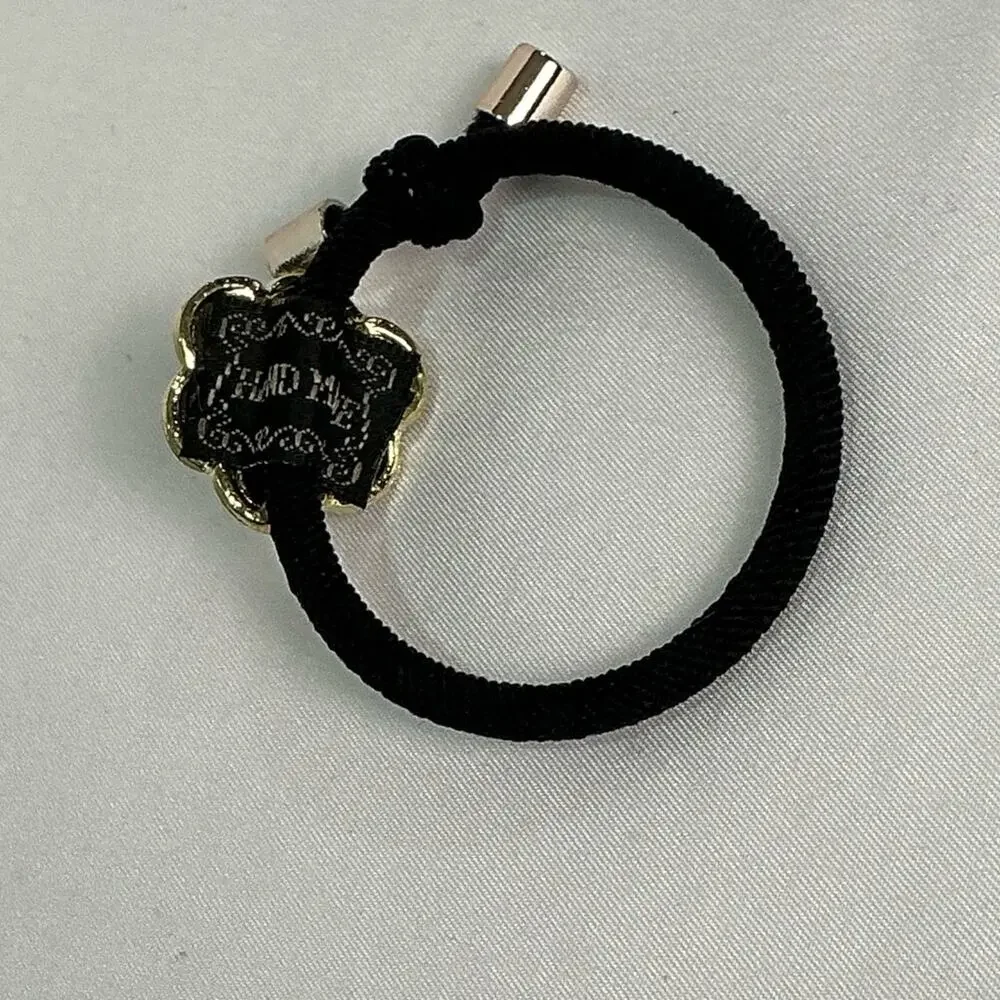 Camellia Flower Black Hair Tie with Gold Flower and Pearl Accent